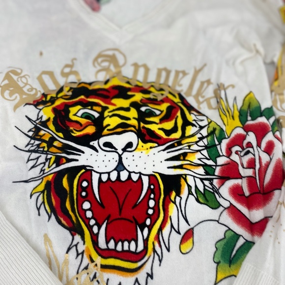 Pre-Owned Vintage Ed Hardy Tunic Sweater Y2K  SizeM White/Cream 100% Cotton - Picture 5 of 12